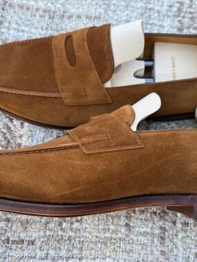 John Lobb Suede Lopez Loafer in Tobacco w/Leather Sole- 10UK/11US